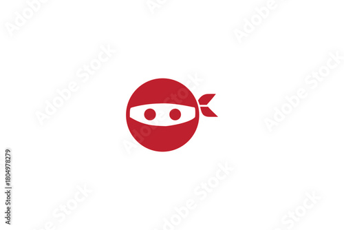 Striking Red Ninja Head Icon with Minimalist Design Featuring a Masked Face and Headband on a Clean White Background