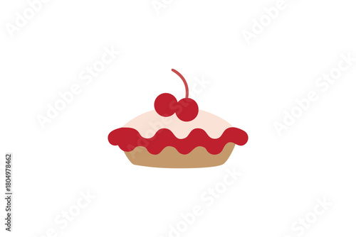 Delicious Cherry Pie Dessert with Sweet Red Topping and Fresh Cherries on Top Simple Flat Vector Illustration Isolated on White Background Perfect for Food Themes