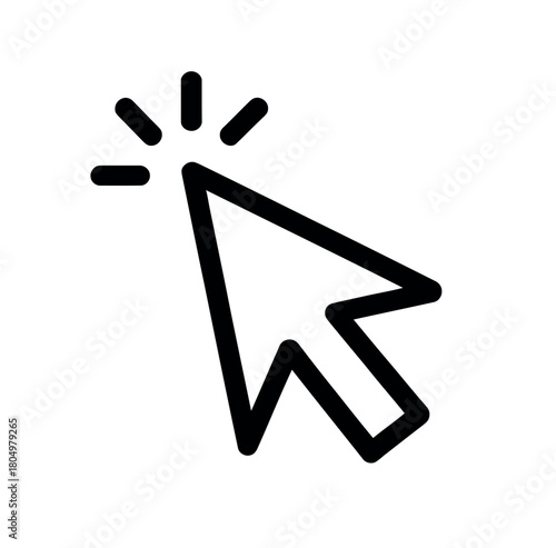 A digital cursor arrow icon clicks and activates a digital interface element with radiating lines symbolizing action.