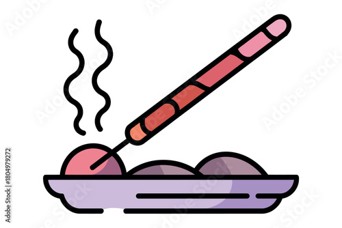 An incense stick smolders, releasing fragrant smoke above a tray of ashes.