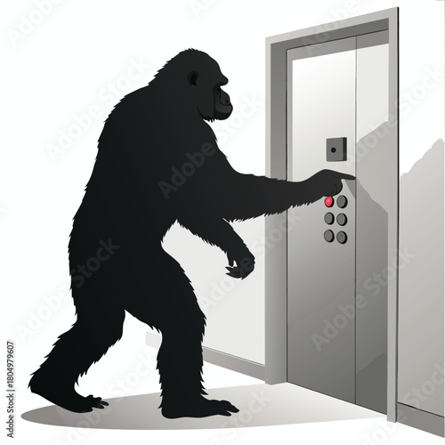 Silhouette gorilla pressing elevator button with red light