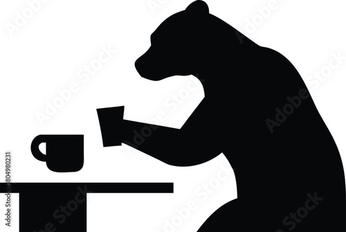 Silhouette of Bear Drinking Coffee at Table 