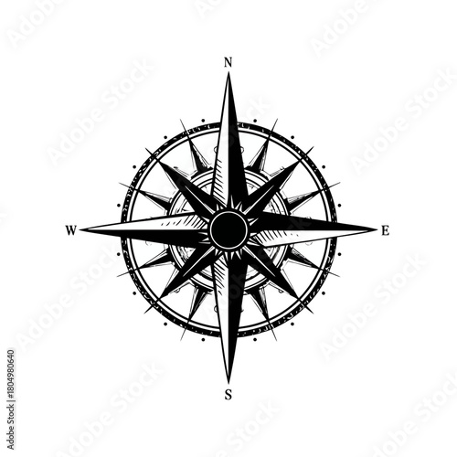 Compass rose with cardinal directions N, E, S, W