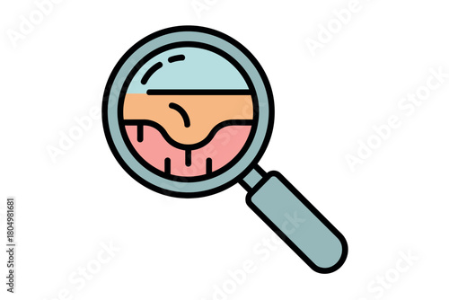 A magnifying glass is used to examine a cross-section of skin, highlighting its layers for scientific study.
