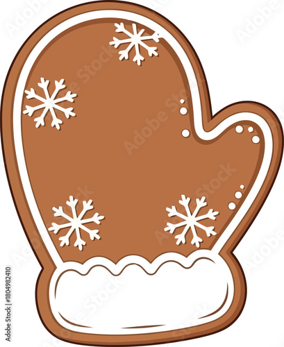 Gingerbread Mitten Cookie with Snowflakes and White Icing