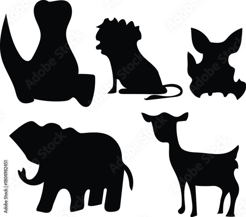 Silhouettes of african wildlife and domestic animals