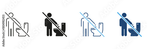 No Littering In Toilet Line And Solid Icon Set. Waste Disposal Prohibition And Cleanliness Maintenance Outline And Silhouette Symbol Collection. Hygiene And Sanitation. Isolated Vector Illustration