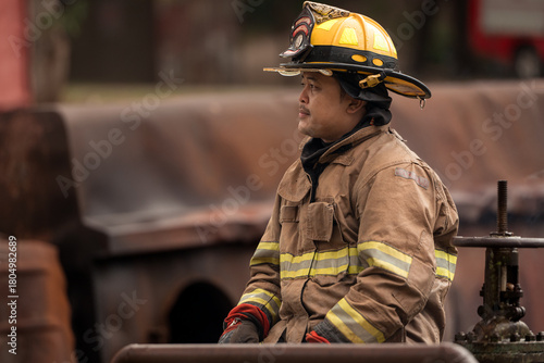 Wallpaper Mural A feeling regret of a firefighter, sit and rests after performing an emergency response Torontodigital.ca