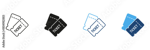 Two Event Tickets Line And Solid Icon Set. Admission, Entertainment, And Ticketing System Outline And Silhouette Symbol Collection. Concert And Movie Passes. Isolated Vector Illustration