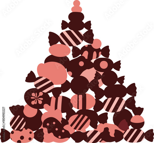 Pile of wrapped candies in shades of pink and dark brown