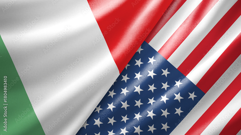 Fototapeta premium Italy and United States of America two national flags filling the entire frame, close-up view, edge-to-edge composition