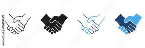 Handshake Agreement Line And Solid Icon Set. Business Partnership, Collaboration, And Deal-Making Outline And Silhouette Symbol Collection. Professional Networking. Isolated Vector Illustration