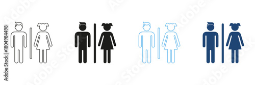 Male And Female Restroom Symbols Line And Solid Icon Set. Gender-Specific Bathroom Signage Outline And Silhouette Symbol Collection. Public Facility Identification. Isolated Vector Illustration