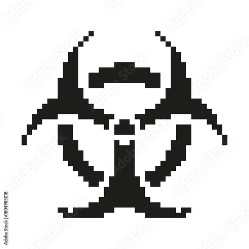 Biohazard Symbol Pixel Art Icon. Hazardous Material Warning And Safety Precaution Symbol. Toxic Substance Alert. Isolated Vector Illustration