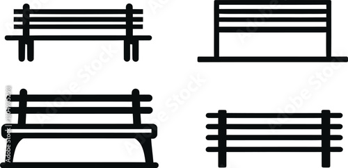 bench icon set silhouette style minimal vector art illustration on a white background

