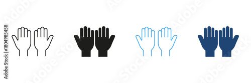 Raised Hands Gesture Line And Solid Icon Set. Celebration, Applause, And Agreement Outline And Silhouette Symbol Collection. Communication And Expression. Isolated Vector Illustration