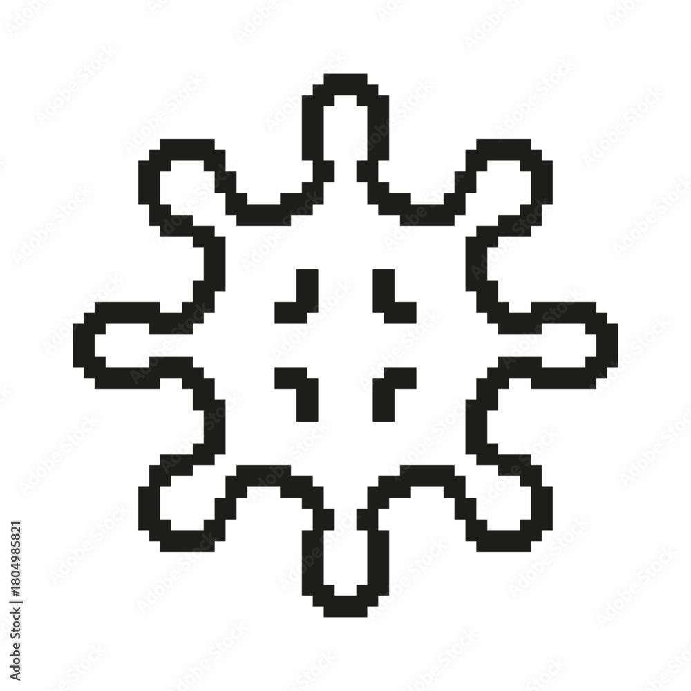 Fototapeta premium Virus Structure Pixel Art Icon. Microbial Pathogen, Infection, And Disease Representation Symbol. Medical And Biological Illustration. Isolated Vector Illustration