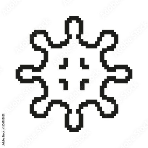 Virus Structure Pixel Art Icon. Microbial Pathogen, Infection, And Disease Representation Symbol. Medical And Biological Illustration. Isolated Vector Illustration
