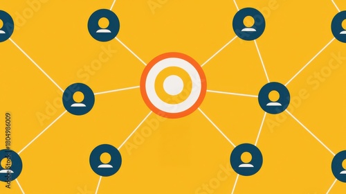 A central target symbol connected to multiple user icons, representing networking or connection themes in a modern design.