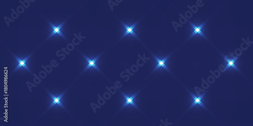 Symmetrical Array of Glowing Blue Cross Shapes on a Solid Dark Blue Background