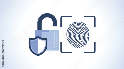 Unlocked padlock with fingerprint scan security concept for data protection and access control vector illustration isolated on white