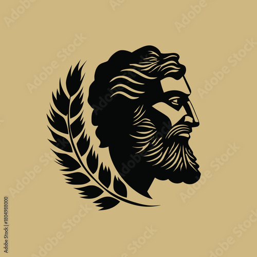 Greek god portrait in profile, wheat sprig - studio shot