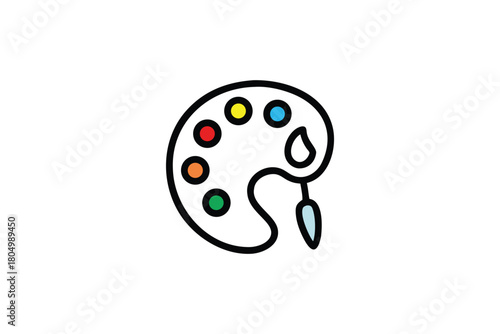 Vibrant Colorful Paint Palette with Brush and Multiple Paint Spots Artistic Creative Icon Design