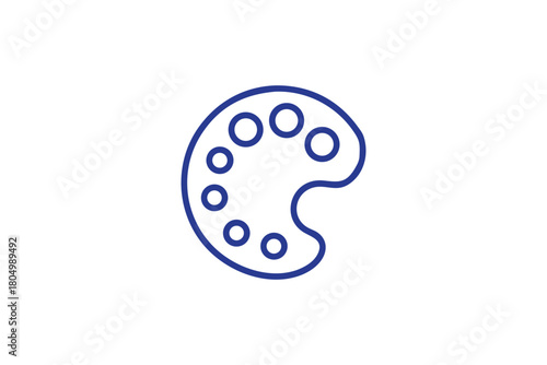 Simple Blue Outline Paint Palette Icon with Empty Paint Spots Minimalist Flat Design Vector