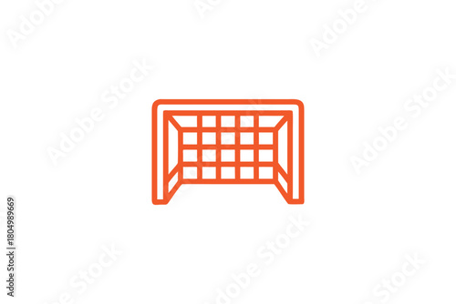 Red Outline Soccer Goal Icon Sports Equipment Line Art Graphic Element on White Background