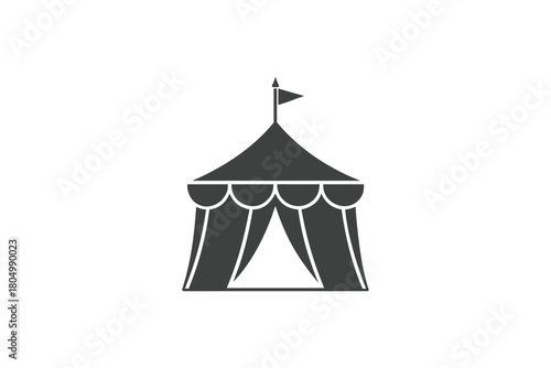 Simple Grey Silhouette Icon of a Traditional Circus Tent with Scalloped Edges and Flag