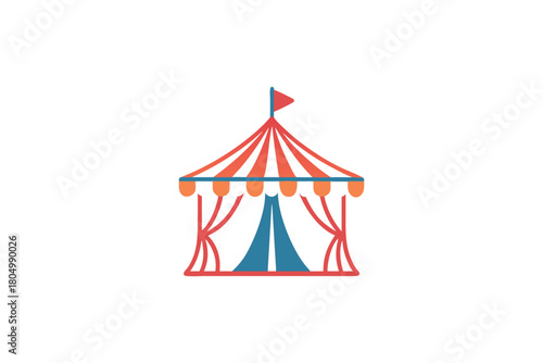 Colorful Flat Design Illustration of a Classic Circus Tent with Red Blue and Orange Accents