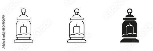 Candle Lantern In Line, Outline, And Glyph Icon Set. Decorative Lighting And Ambiance Creation Symbol Collection. Home Decor And Interior Design. Isolated Vector Illustration