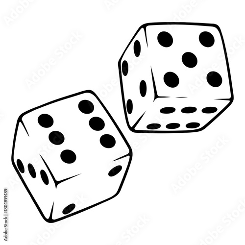 two dice vector line art hand drawn illustration