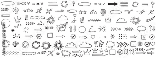 Collection of hand drawn arrows and shapes doodle art