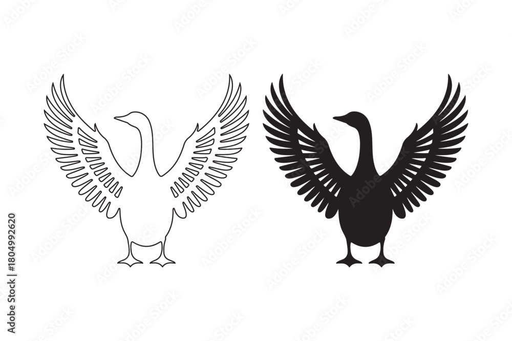 Obraz premium Two stylized geese with wings spread wide