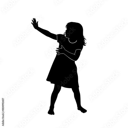 Silhouette of scared girl making defensive gesture on white background with copy space