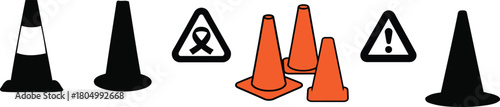 safety cones icon set silhouette style minimal vector art illustration on a white background

