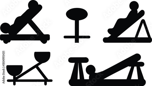 seesaw icon set silhouette style minimal vector art illustration on a white background

