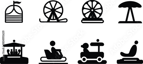 spinning ride icon set silhouette style minimal vector art illustration on a white background

