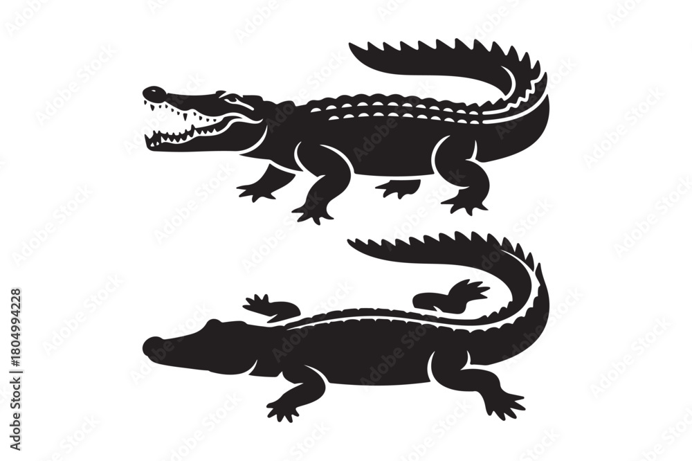 Obraz premium Two black silhouettes of alligators facing opposite directions