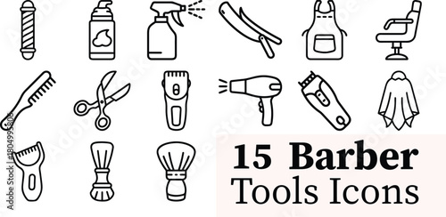 Collection of hand drawn barber tools and accessories icons set