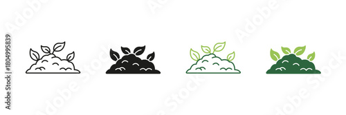 Compost Pile With Leaves Line And Solid Icon Set. Organic Waste Recycling And Sustainable Gardening Symbol Collection. Eco-Friendly And Environmental Conservation. Isolated Vector Illustration