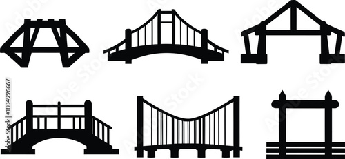  wooden bridge silhouette style minimal vector art illustration on a white background.