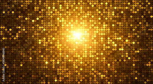 Abstract golden background with glowing particles and bright light in the center, perfect for celebrations and luxury themes