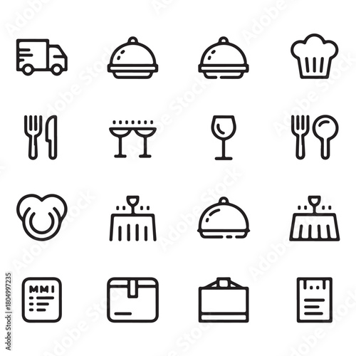 Catering line icon set vector. Catering service, food, delivery of ready meals, guest service, menu for event, banquet vector