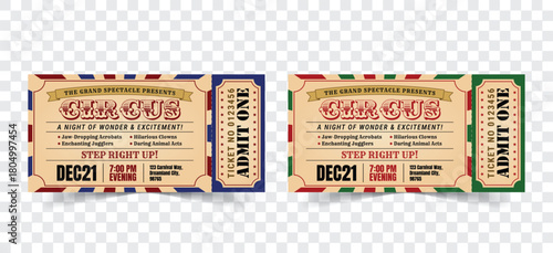 Retro Circus Ticket Template Vintage Carnival Event Layout with 2 Color Version