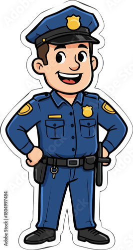Smiling Cartoon Police Officer Standing Confidently