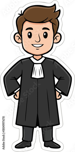 Smiling Cartoon Lawyer Character in Robe Standing Confidently