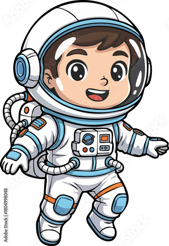 Cute Cartoon Astronaut Floating in Space Isolated on White