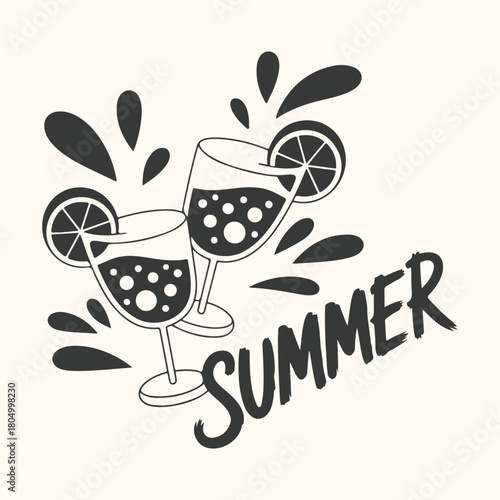 Two Glasses of Summer Drinks with Lemon Slices cocktails beverages